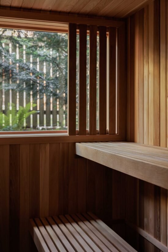 Cedar sauna interior inside a custom-built ADU
