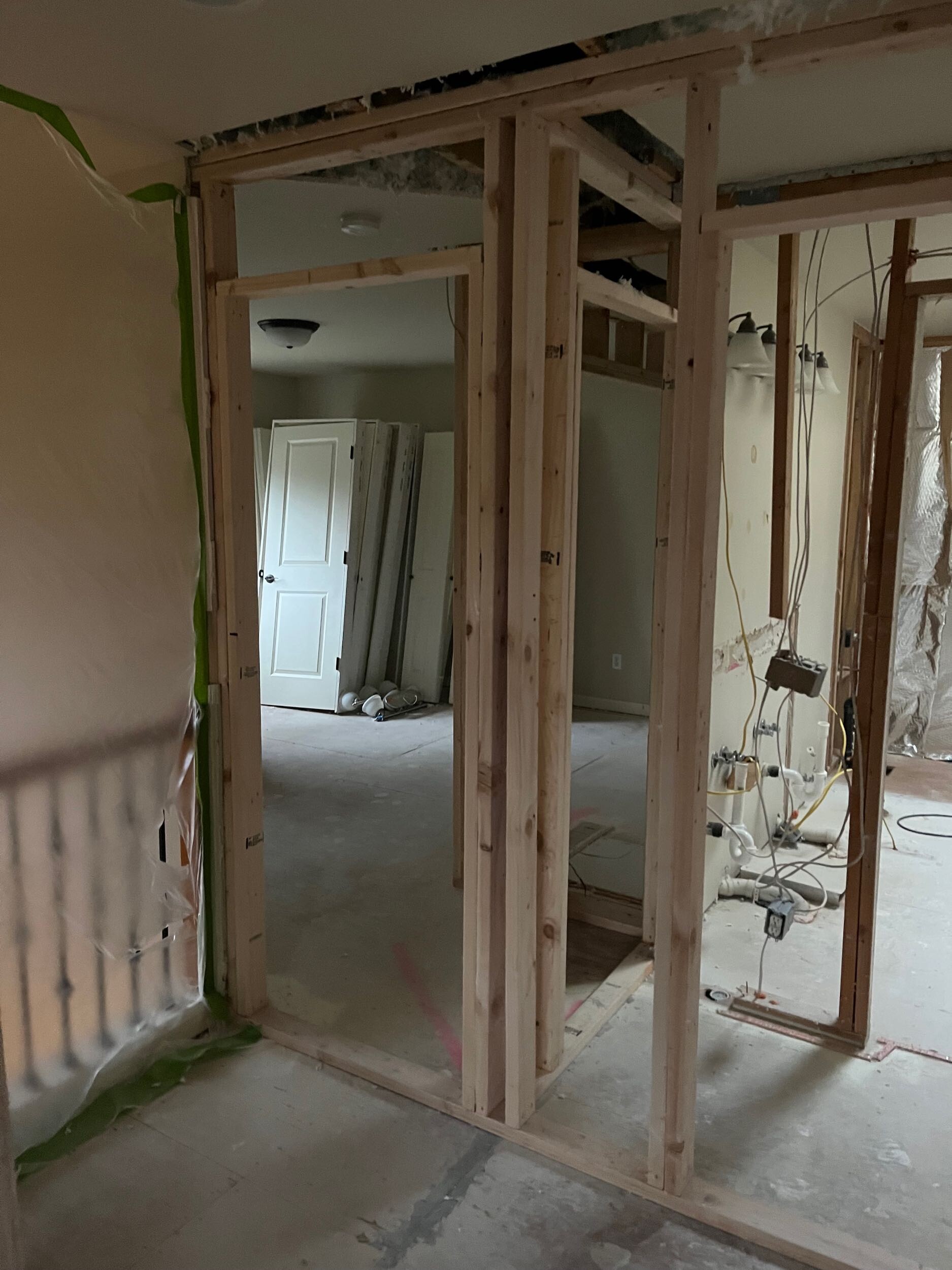 New wall framing going up in master suite remodel NE 190th St Bothell