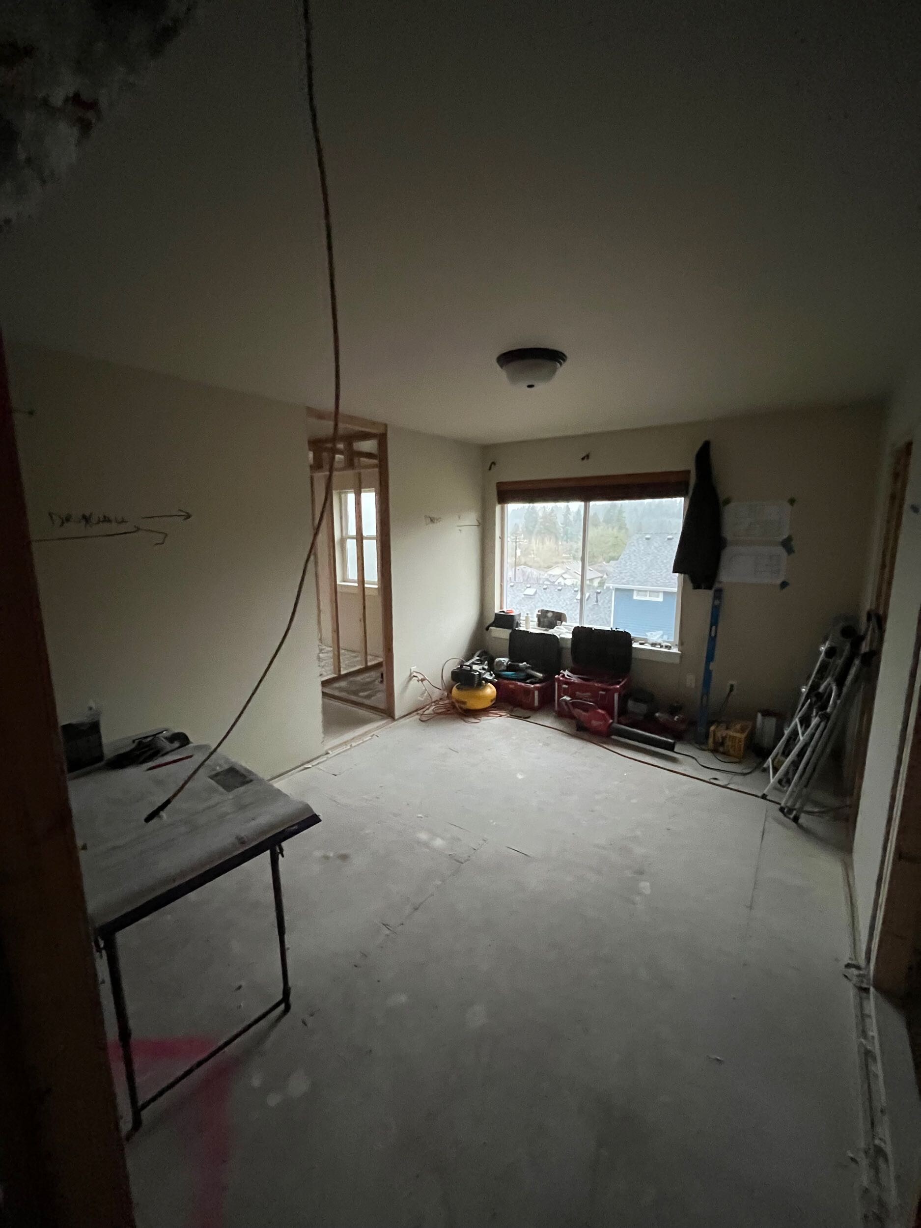 New wall framing during a three master suite remodel on NE 190th St in Bothell, WA